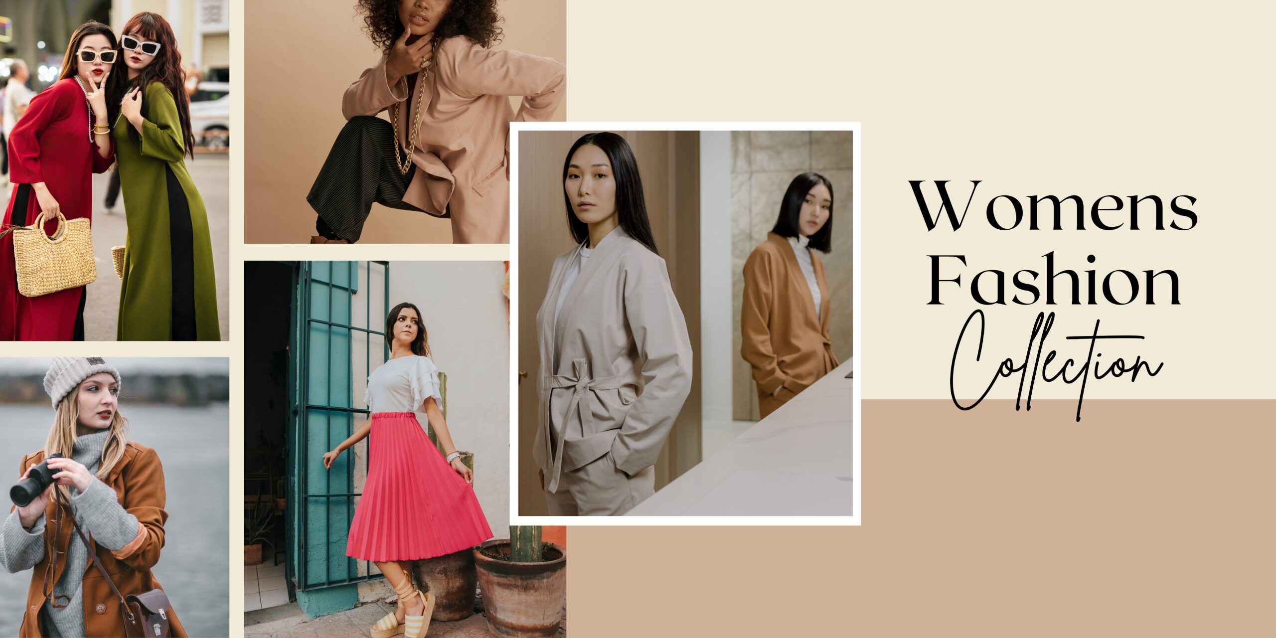 Beige and Brown Simple Fashion Collection Photo Collage Banner
